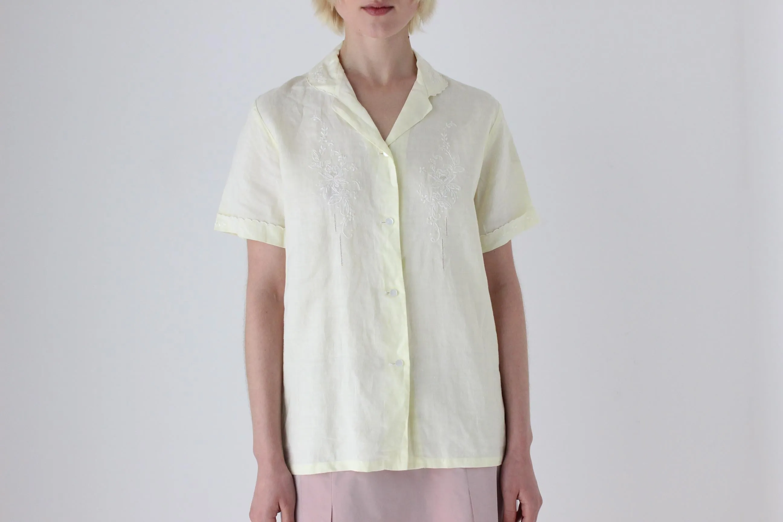 60s French Linen Hand Embroidered Shirt
