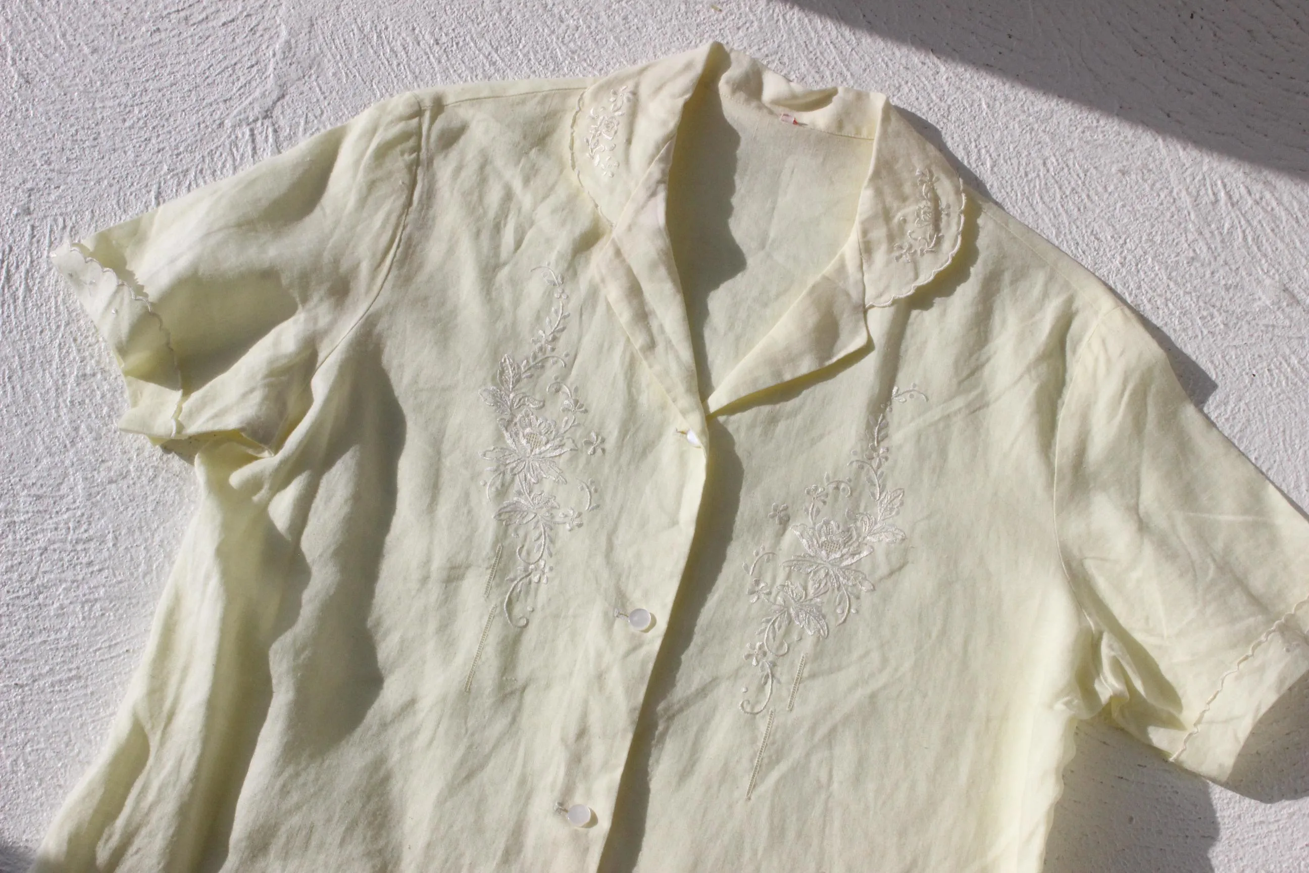60s French Linen Hand Embroidered Shirt