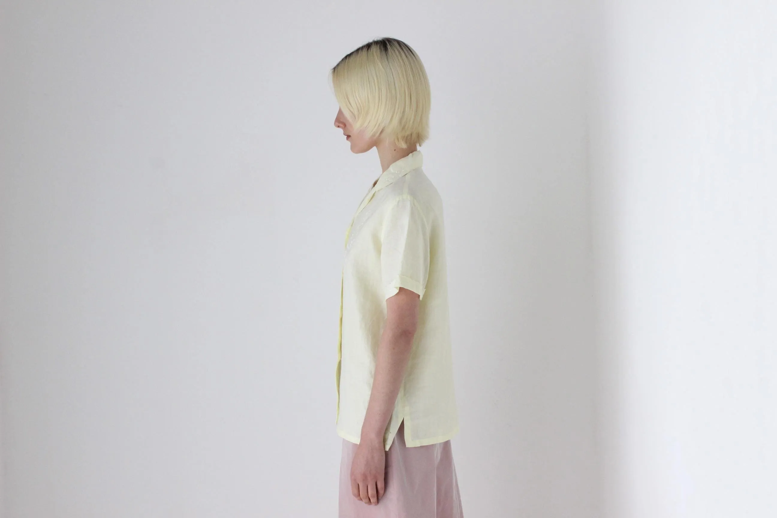 60s French Linen Hand Embroidered Shirt