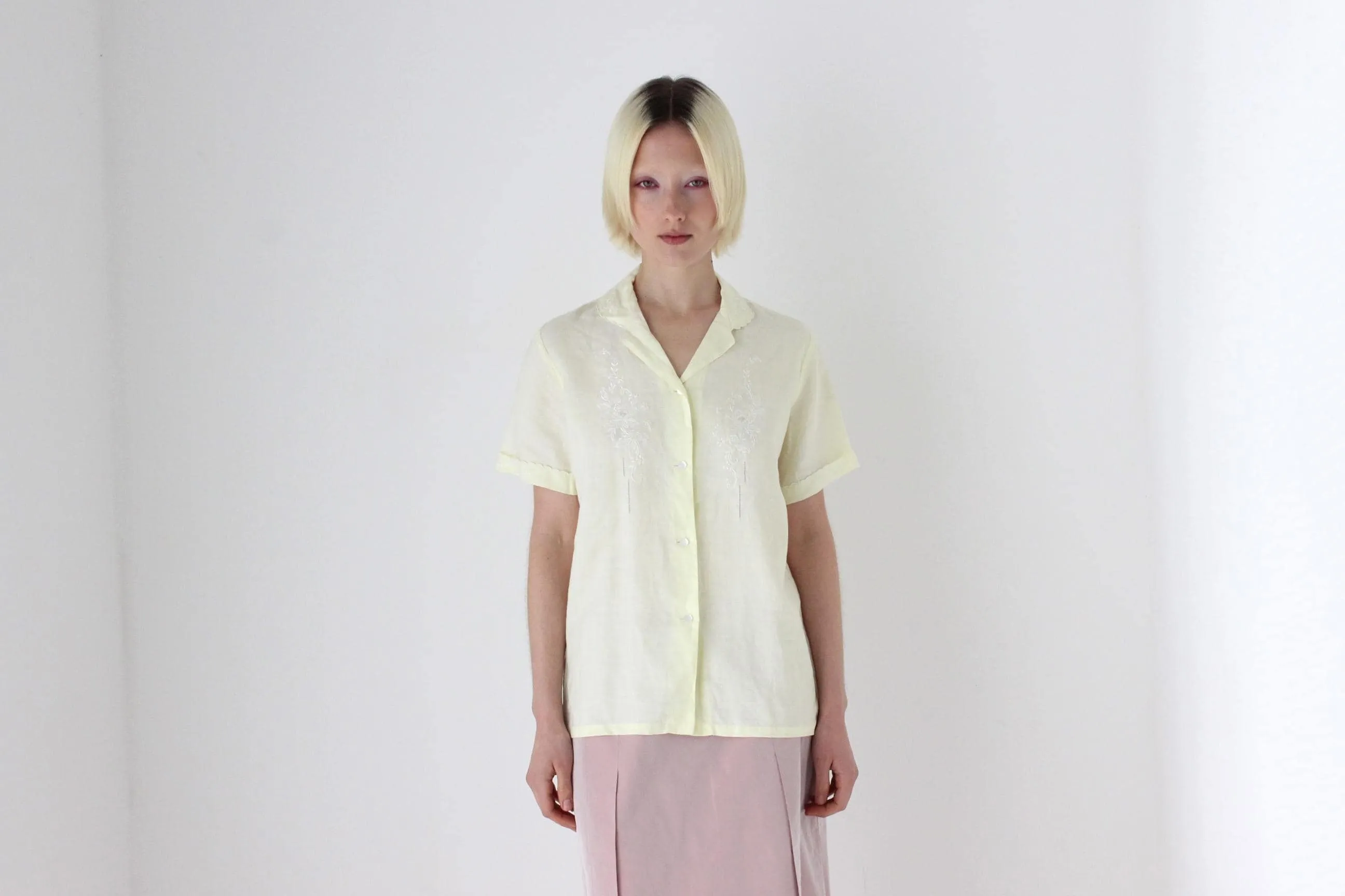 60s French Linen Hand Embroidered Shirt