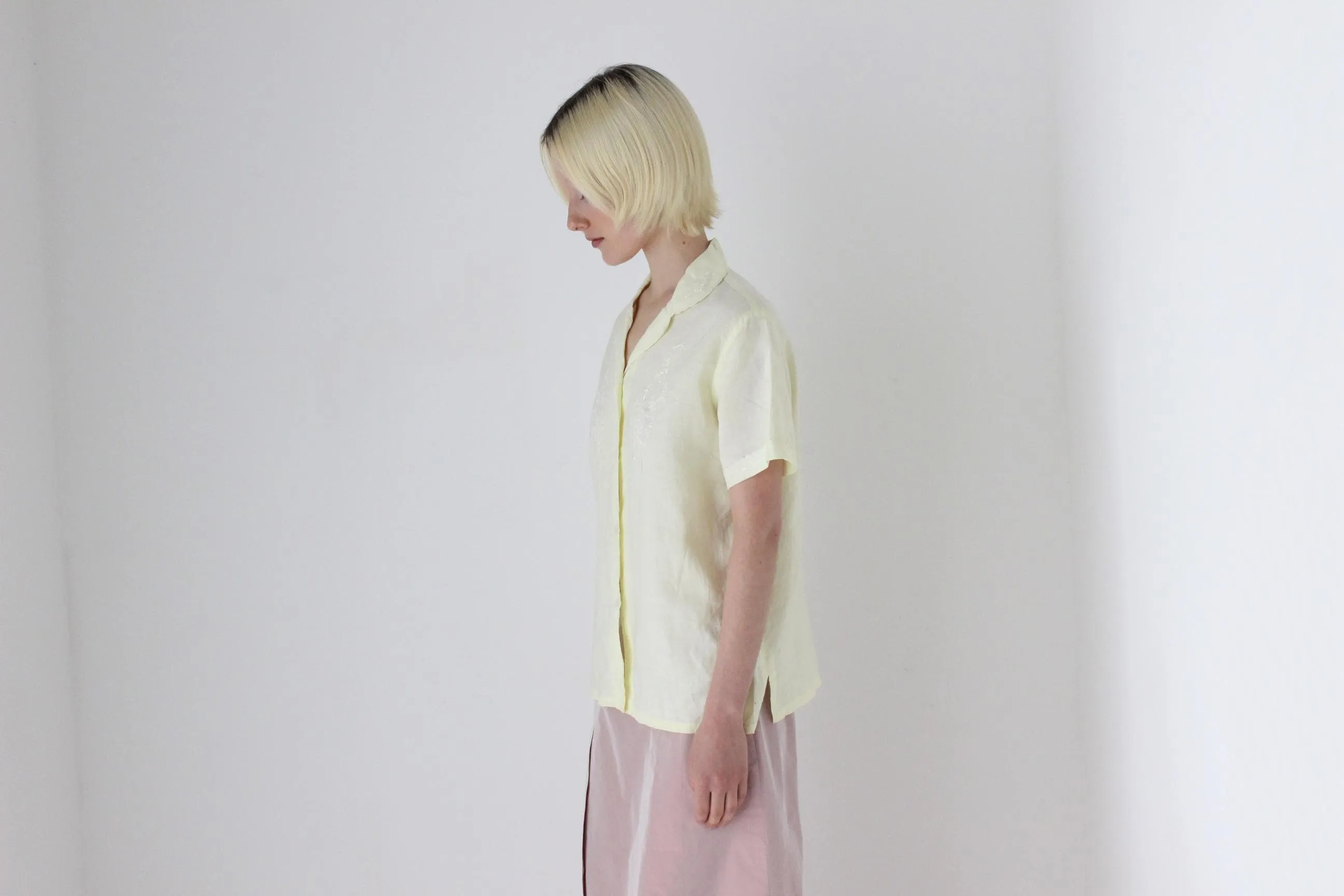 60s French Linen Hand Embroidered Shirt