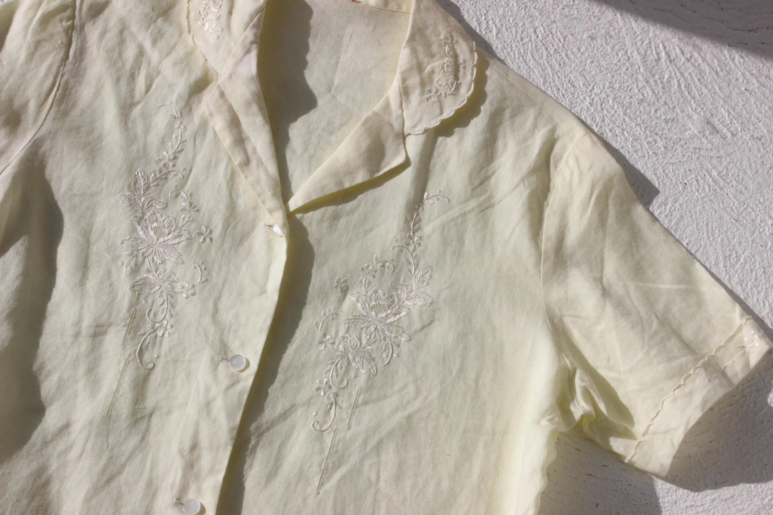 60s French Linen Hand Embroidered Shirt