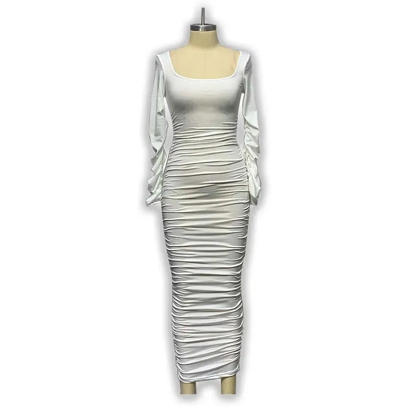 Adeline - Elegant White Pleated Bodycon Dress for Women