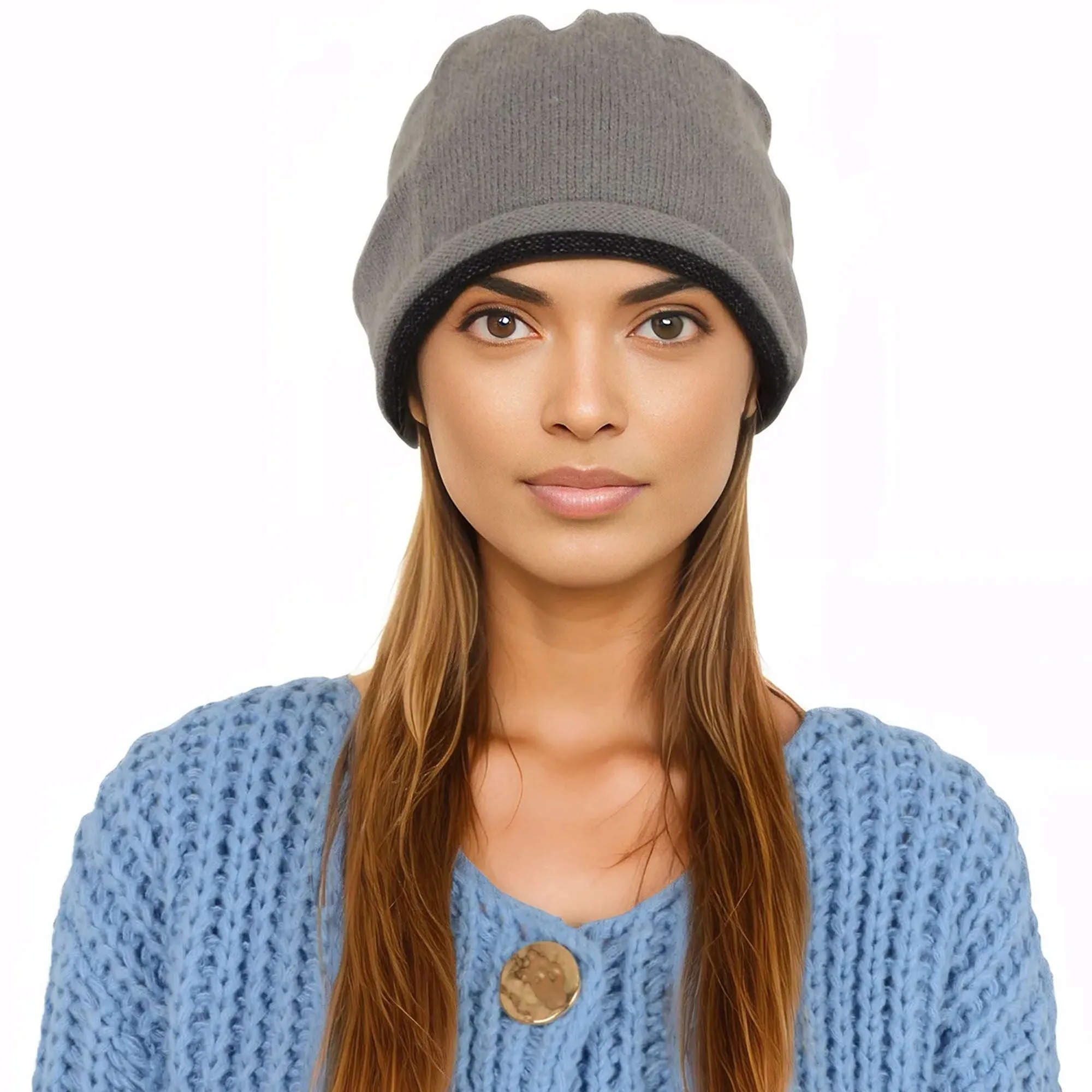 Alilang Comfy Warm Winter Knit Slouchy Beanie Hat Double Color Roll Up Edge Ski Cap for Women Men