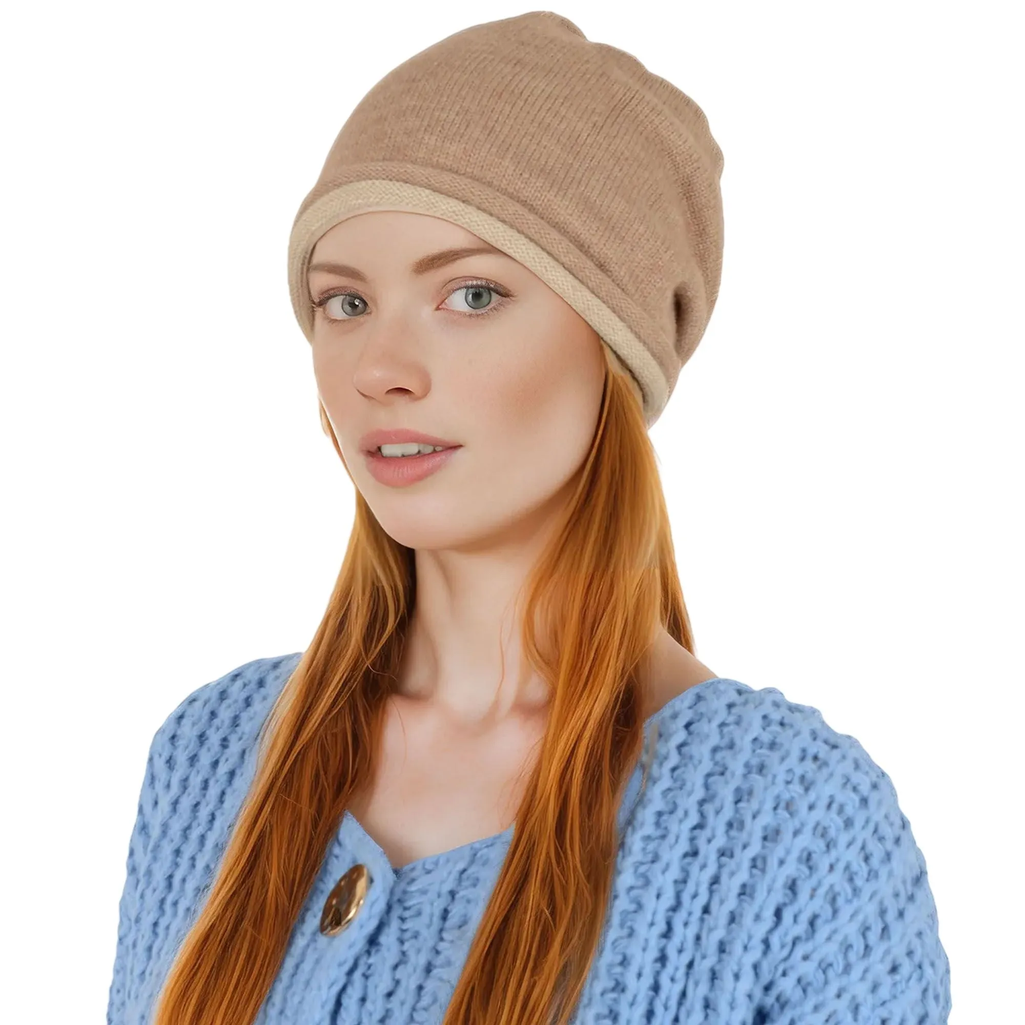 Alilang Comfy Warm Winter Knit Slouchy Beanie Hat Double Color Roll Up Edge Ski Cap for Women Men