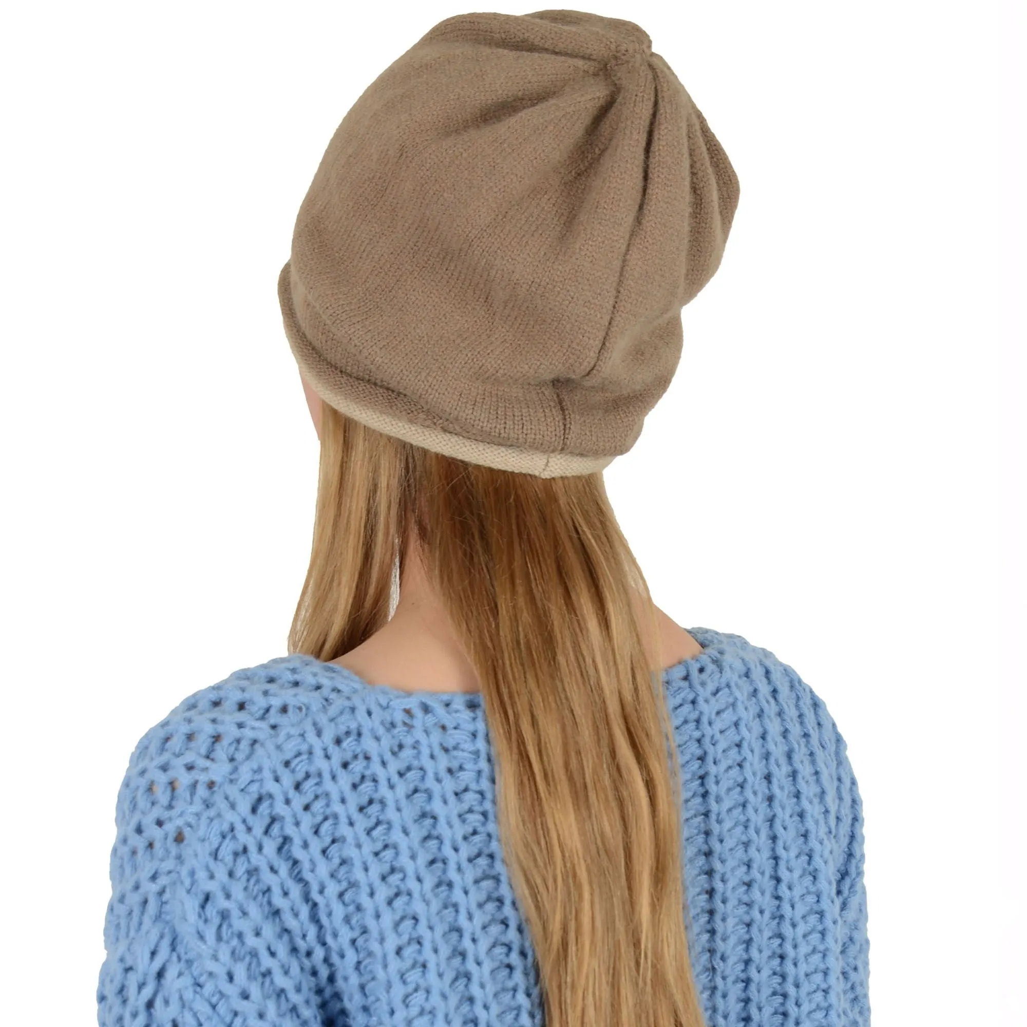 Alilang Comfy Warm Winter Knit Slouchy Beanie Hat Double Color Roll Up Edge Ski Cap for Women Men