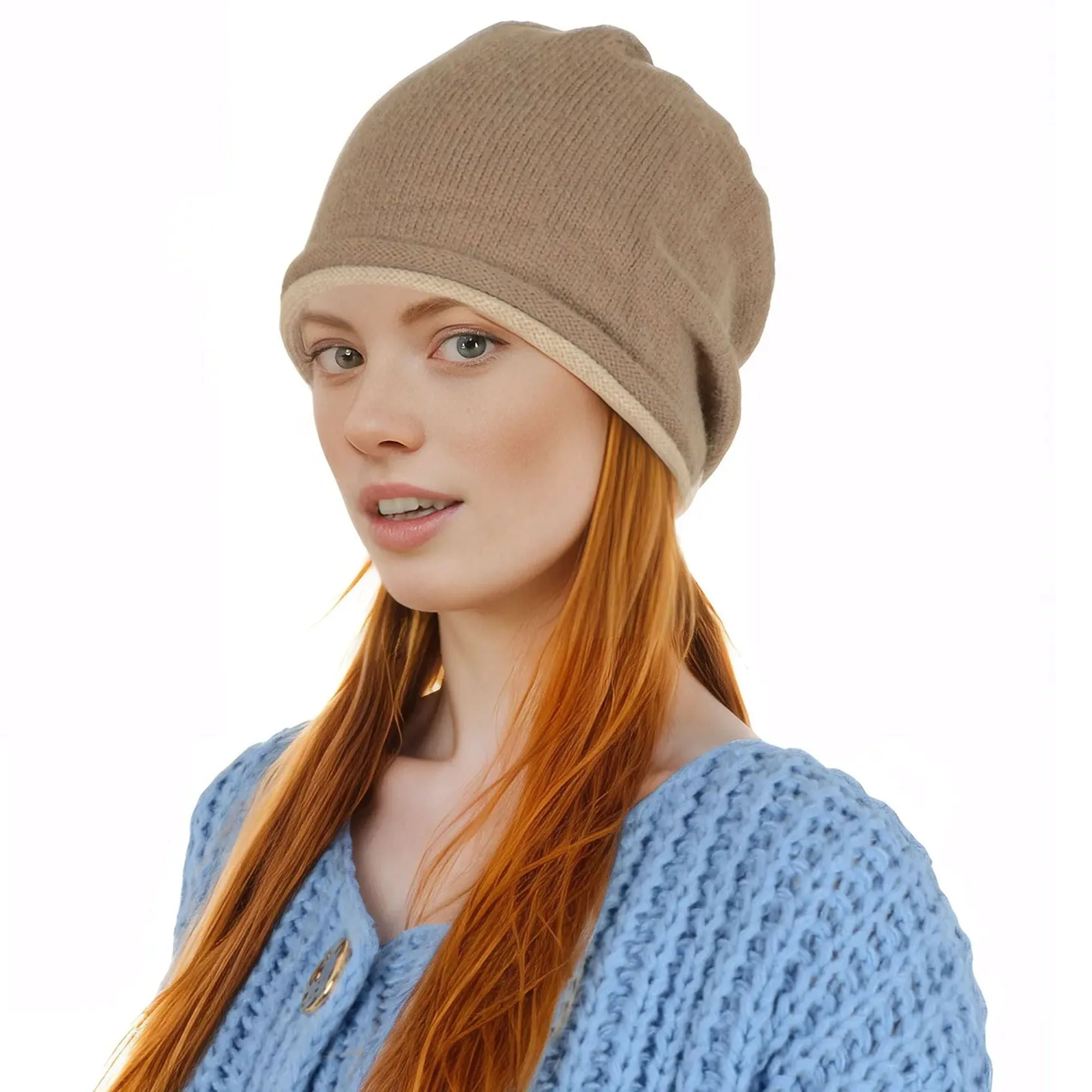 Alilang Comfy Warm Winter Knit Slouchy Beanie Hat Double Color Roll Up Edge Ski Cap for Women Men