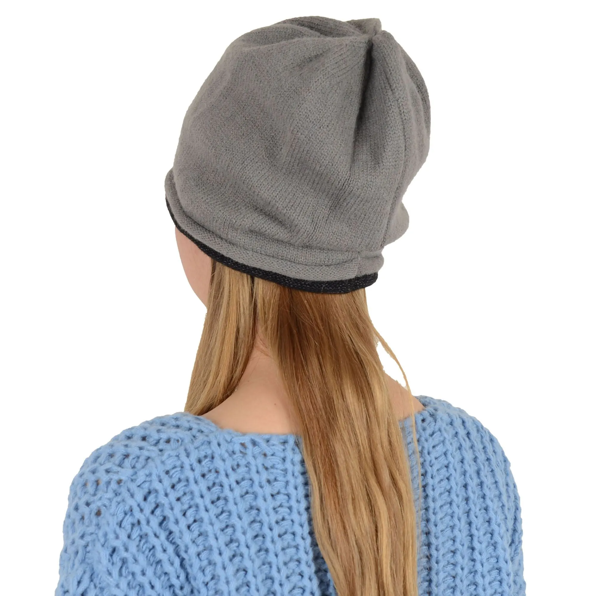 Alilang Comfy Warm Winter Knit Slouchy Beanie Hat Double Color Roll Up Edge Ski Cap for Women Men
