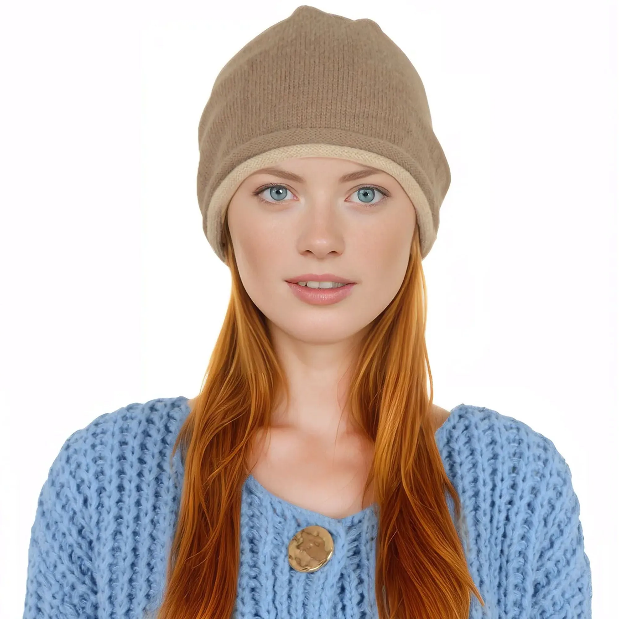 Alilang Comfy Warm Winter Knit Slouchy Beanie Hat Double Color Roll Up Edge Ski Cap for Women Men