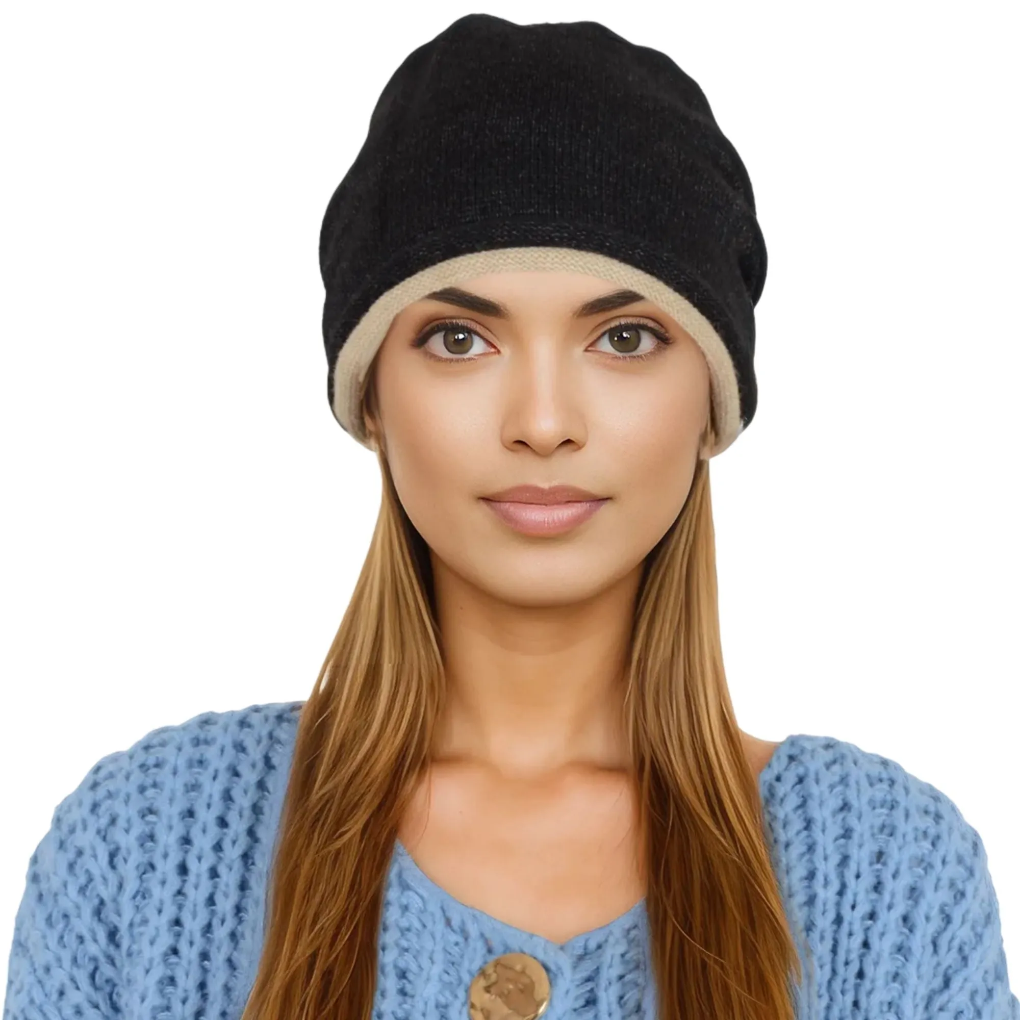 Alilang Comfy Warm Winter Knit Slouchy Beanie Hat Double Color Roll Up Edge Ski Cap for Women Men