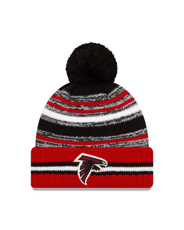 Atlanta Falcons New Era 2021 NFL Sideline - Sport Official Pom Cuffed Knit Hat - Red/Black