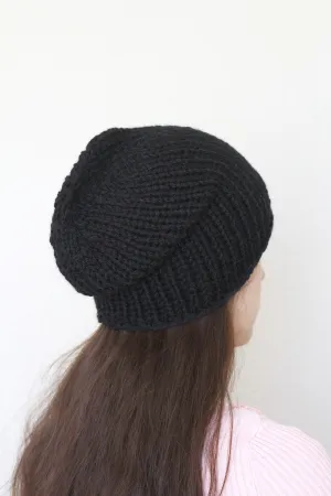 Beanie hat, knit hat, slouchy hat, knit beanie in black color