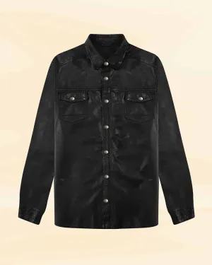 Black Classic Collar Leather Shirt
