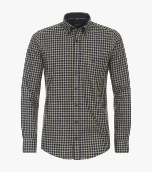 Casa Moda Flannel Long Sleeve Casual Check Shirt - Brown/Navy