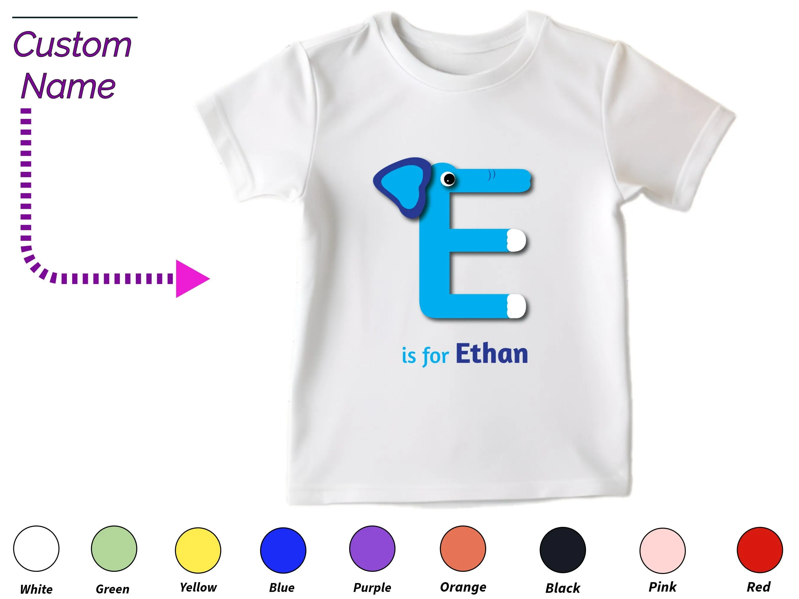 Custom Kids Tshirt Gift For Toddler Girls with Initials E on T-Shirt