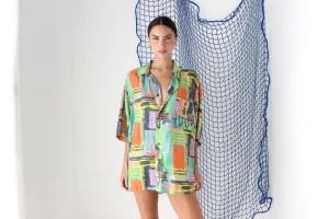 FOUND IN GREECE 80s Pure Silk Rainbow Boxy Shirt