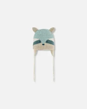 Knit Hat With Ears Racoon Face