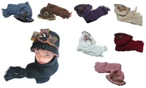 knit rimmed hat & scarf sets w/ floral bow adornment Case of 72