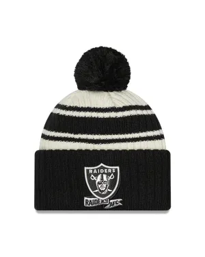 Las Vegas Raiders New Era 2022 Sideline - Sport Cuffed Pom Knit Hat - Cream/Black