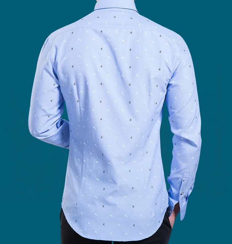 Mens Blue Shirt with Dolphin Print