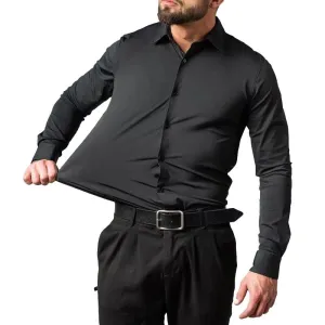 Men's Business Casual Solid Color Stretch Lapel Long Sleeve Shirt 33885508Y
