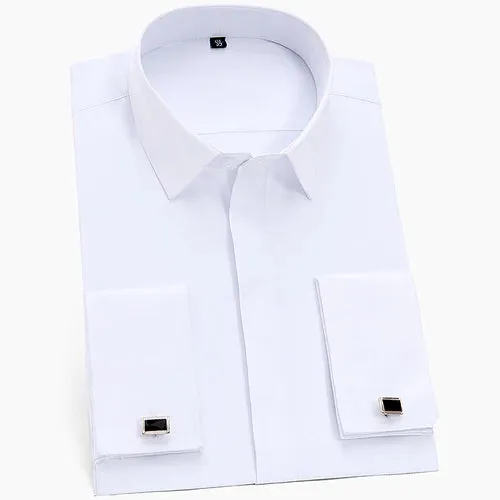 Men's Formal White Dress Shirt with French Cuffs