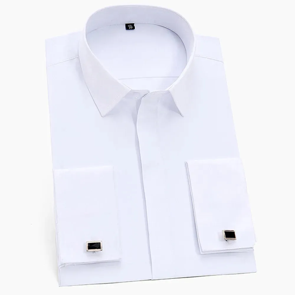 Men's Formal White Dress Shirt with French Cuffs