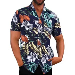 Men's Korean Style Hawaiian Floral T-Shirt – 3D Coconut & Tree Print, Retro Short Sleeve for Summer Beach Vacation