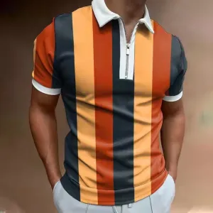 Men's Striped Printed Short Sleeve Lapel Shirt - GlamzLife