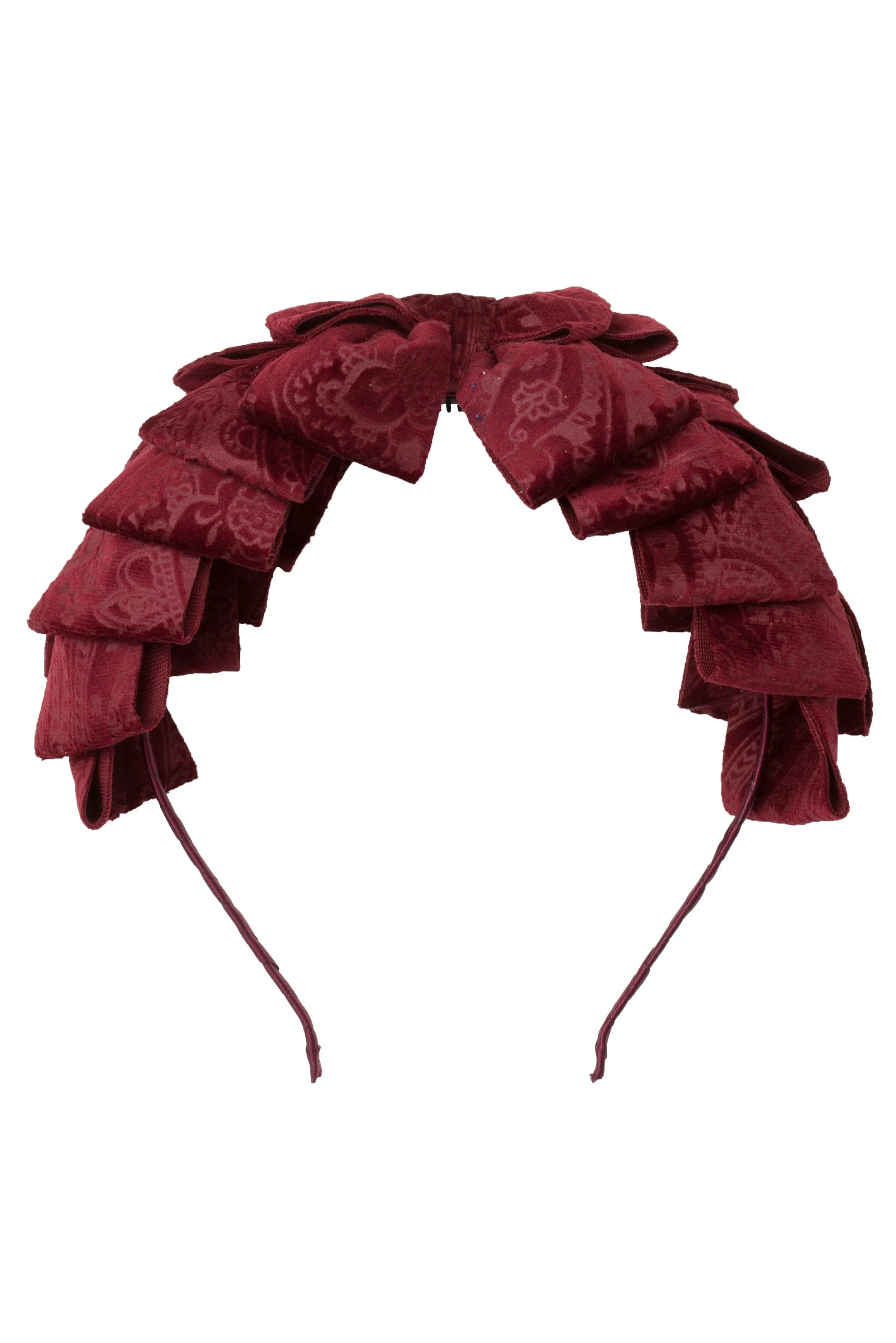Pleated Ribbon Headband - Burgundy Paisley Suede
