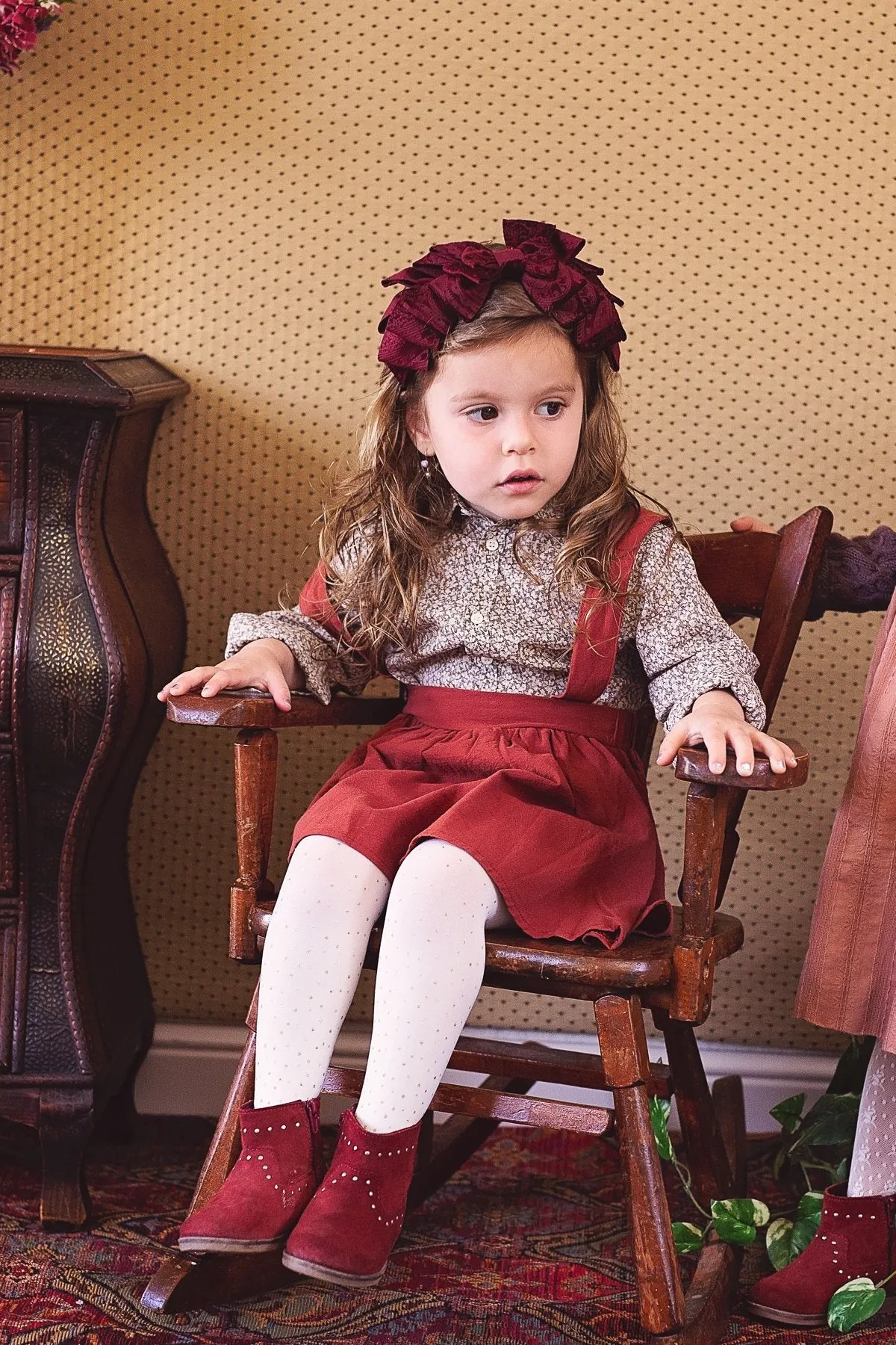 Pleated Ribbon Headband - Burgundy Paisley Suede