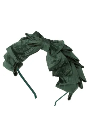 Pleated Ribbon Headband - Hunter Green Paisley Suede