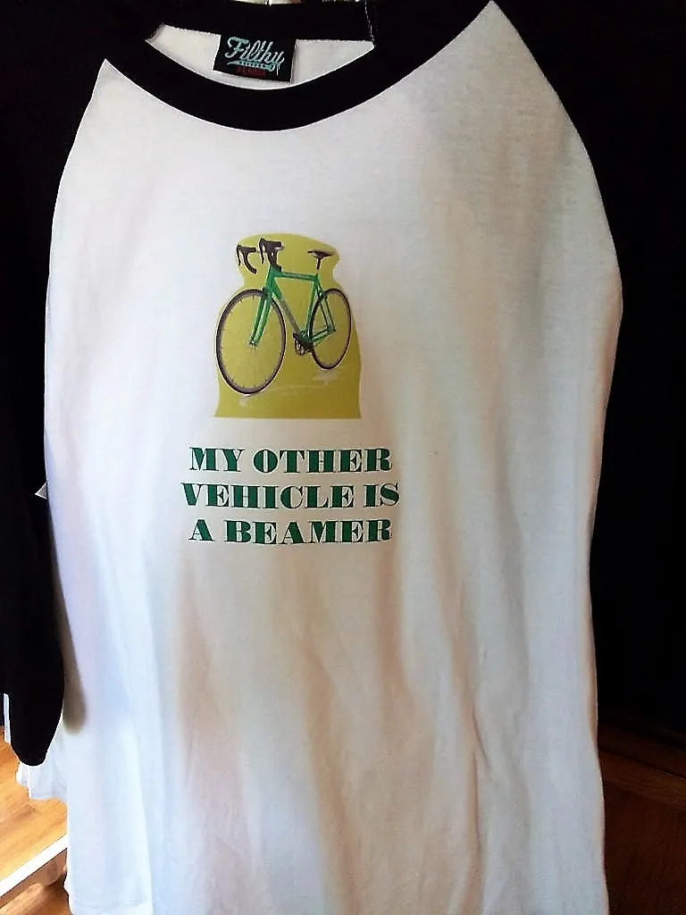 "My Other Vehicle is a Beamer" Men's Baseball Shirt plus Leather Necklace