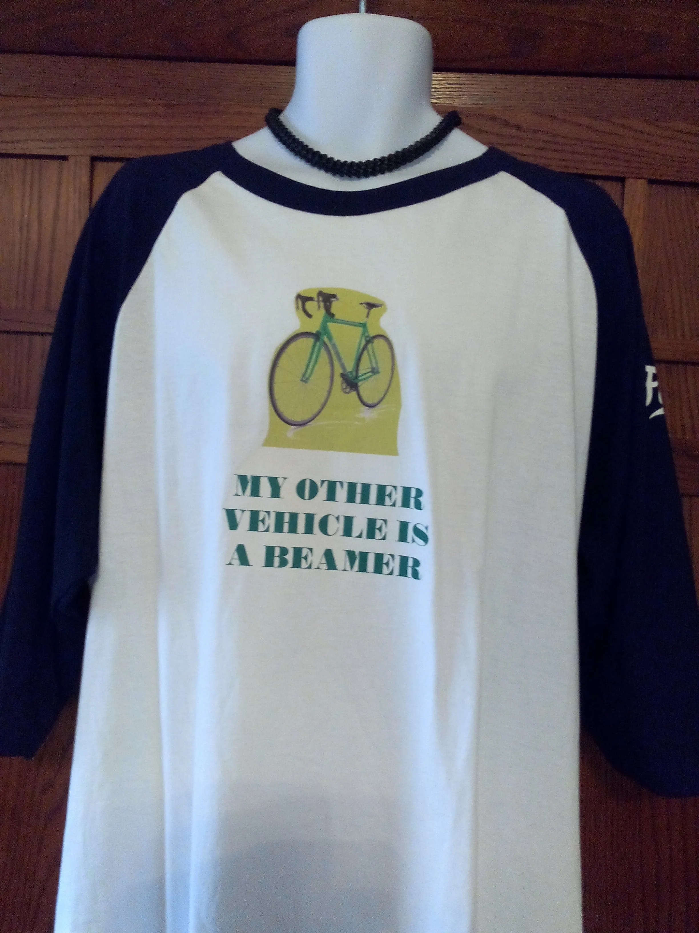 "My Other Vehicle is a Beamer" Men's Baseball Shirt plus Leather Necklace