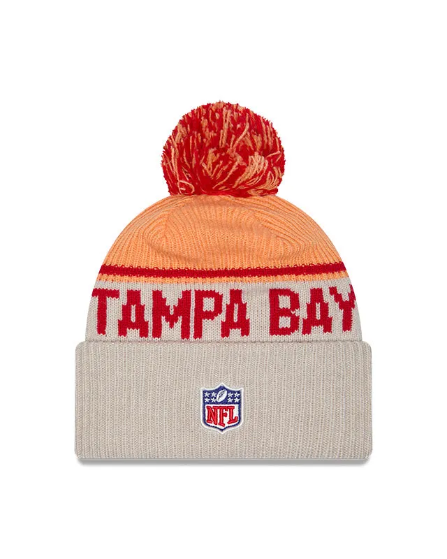 Tampa Bay Buccaneers 2024 New Era NFL Sideline Historic Cuffed Pom Knit - Cream