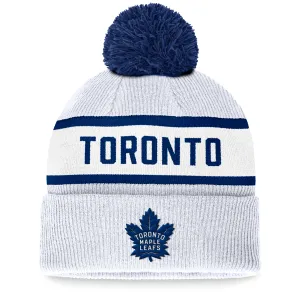Toronto Maple Leafs Fanatics Branded White Fundamental Wordmark Cuffed Knit Hat with Pom