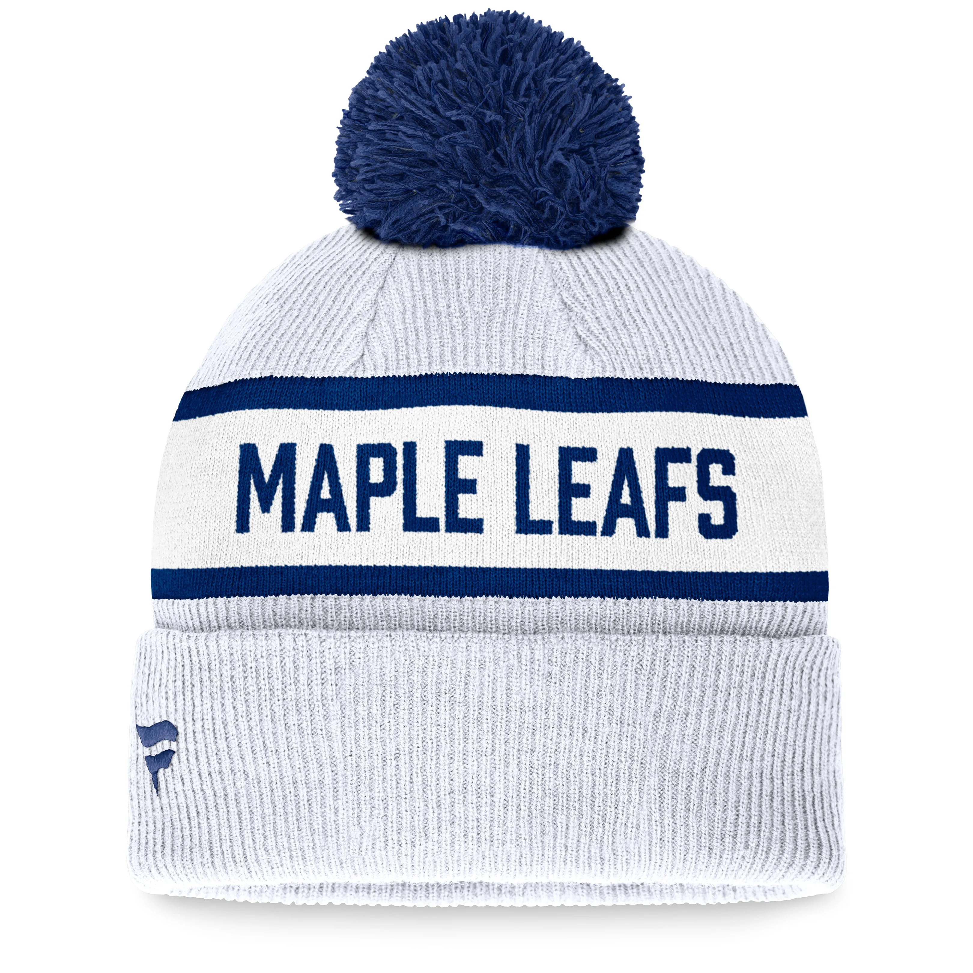 Toronto Maple Leafs Fanatics Branded White Fundamental Wordmark Cuffed Knit Hat with Pom