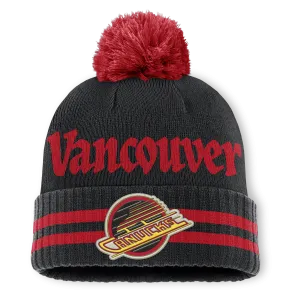 Vancouver Canucks Fanatics Heritage Blind Side Cuff Knit Toque with Pom - Black/Red