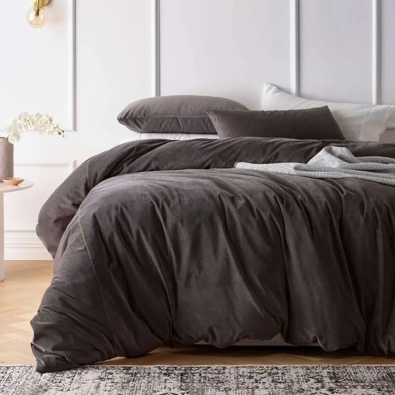 Vintage Design Cotton Velvet Storm Grey Quilt Cover Set