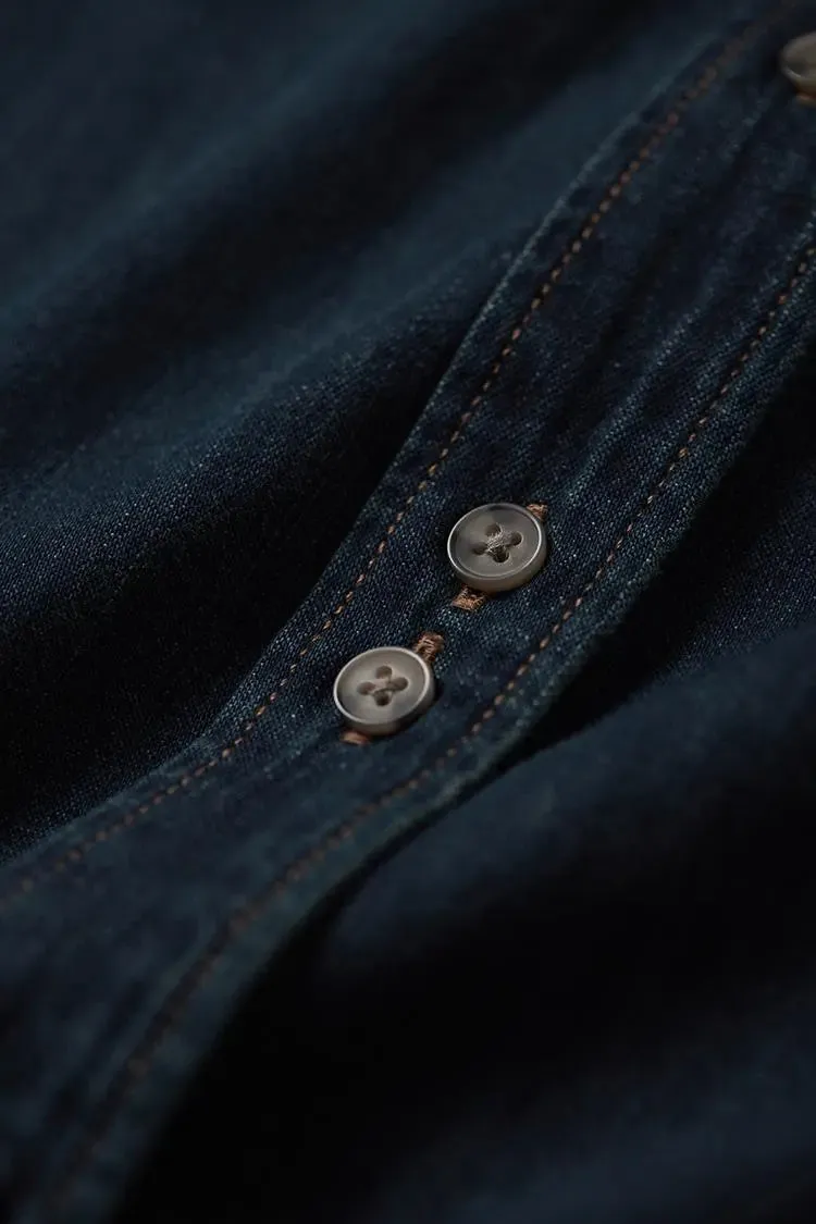 Vintage Washed Denim Shirt with Double Button Design
