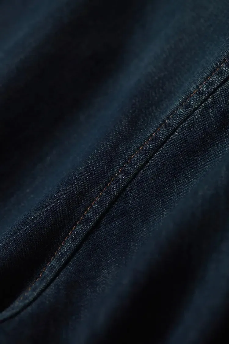 Vintage Washed Denim Shirt with Double Button Design