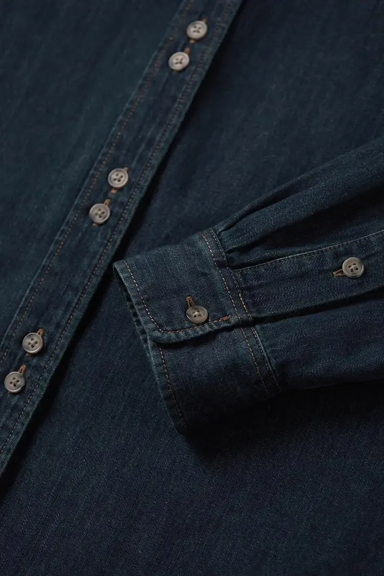 Vintage Washed Denim Shirt with Double Button Design