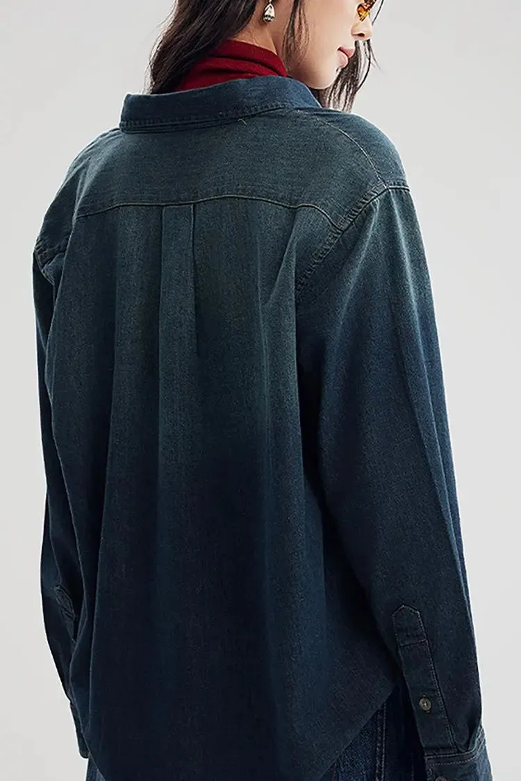 Vintage Washed Denim Shirt with Double Button Design