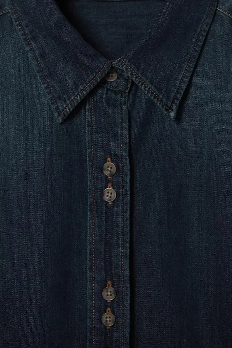 Vintage Washed Denim Shirt with Double Button Design