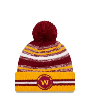 Washington W Football Team New Era 2021 NFL Sideline - Sport Official Pom Cuffed Knit Hat - Gold/Burgundy