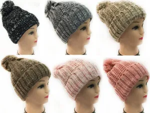 women knit winter hat solid color w/white speck Case of 12