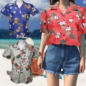 Women Relax Camp Shirt Hawaiian Pineapple Design