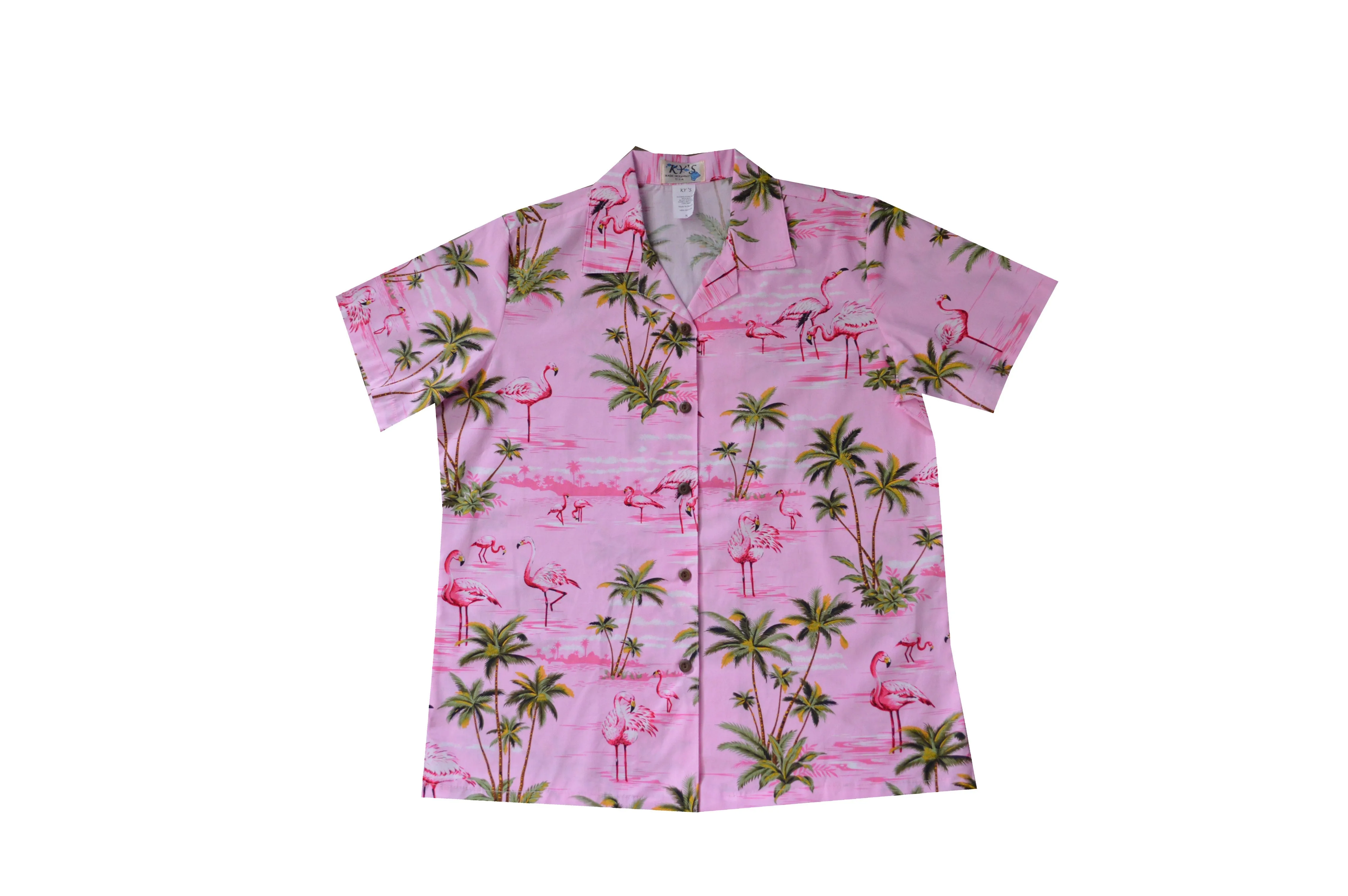 Women Relax Camp Shirt Pink Flamingo Island