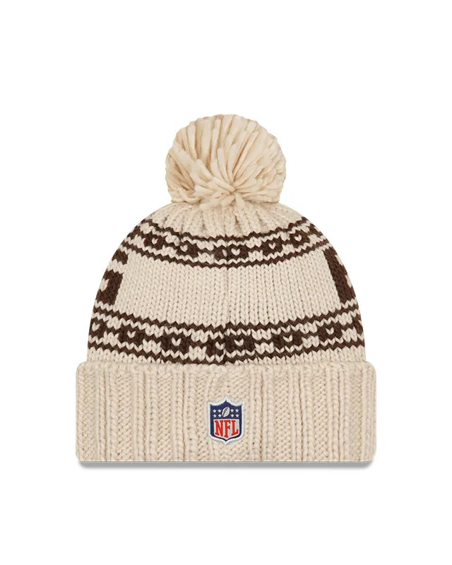 Women's Cleveland Browns New Era 2021 NFL Sideline Pom Cuffed Knit Hat - Natural