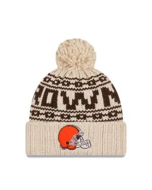 Women's Cleveland Browns New Era 2021 NFL Sideline Pom Cuffed Knit Hat - Natural